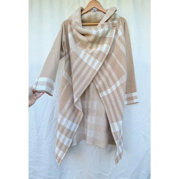 Attitudes By Renee Womens Plaid Cardigan Wrap Sz M Beige Cream Capsule Staple - Picture 1 of 6
